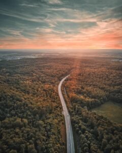 heaven, road, drone, nature, path, landscape, goal, clouds, horizon, bird's eye view, air, forest, trees, green, phone wallpaper, automobile, to travel, travel, fall, aerial, curves, aerial view, streets, perspective, aesthetic wallpaper, iphone wallpaper